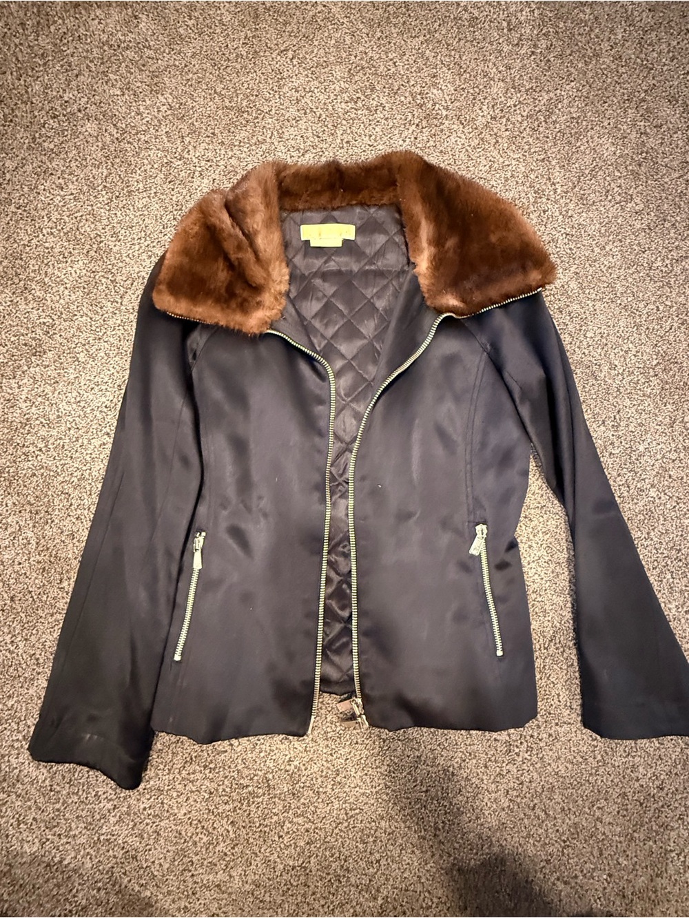 Women’s Black Jacket with Brown Faux Fur Collar